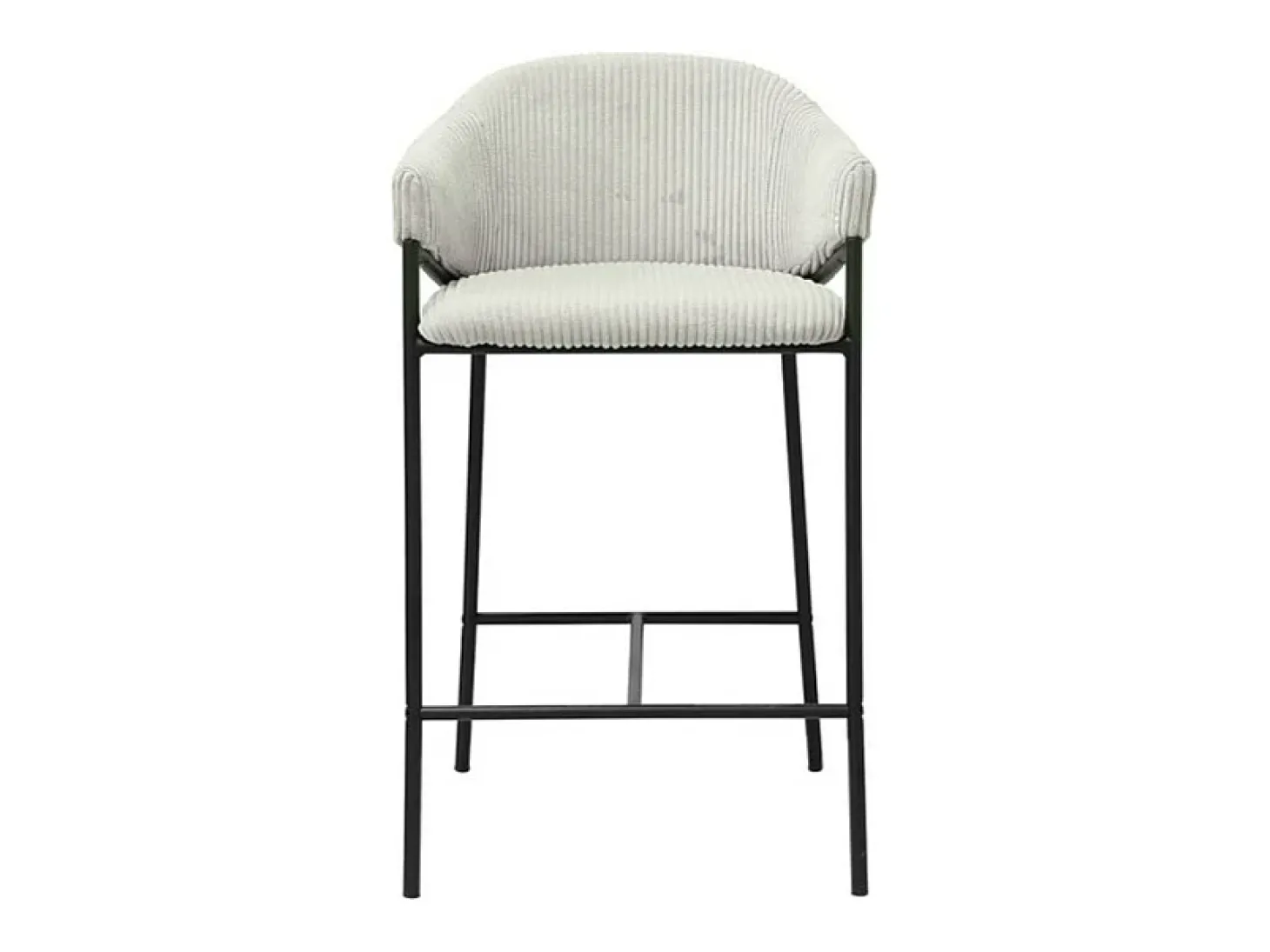 Cadeira de balcão IMANY – Veludo cotelê cinza claro – Com braços – Pés de metal preto – Estilo design/industrial