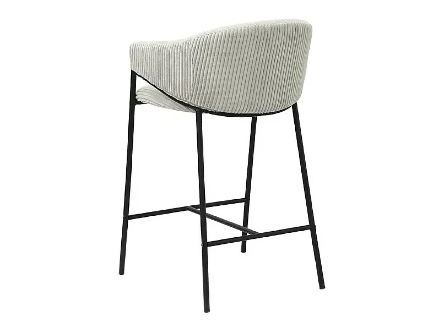 Cadeira de balcão IMANY – Veludo cotelê cinza claro – Com braços – Pés de metal preto – Estilo design/industrial