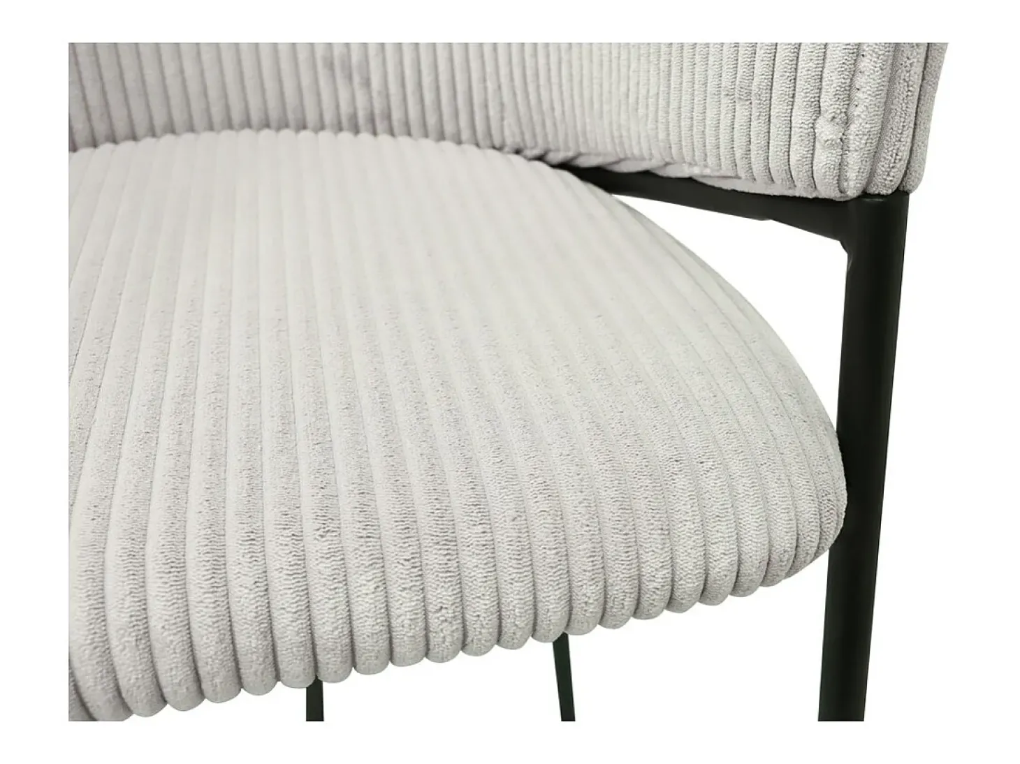 Cadeira de balcão IMANY – Veludo cotelê cinza claro – Com braços – Pés de metal preto – Estilo design/industrial
