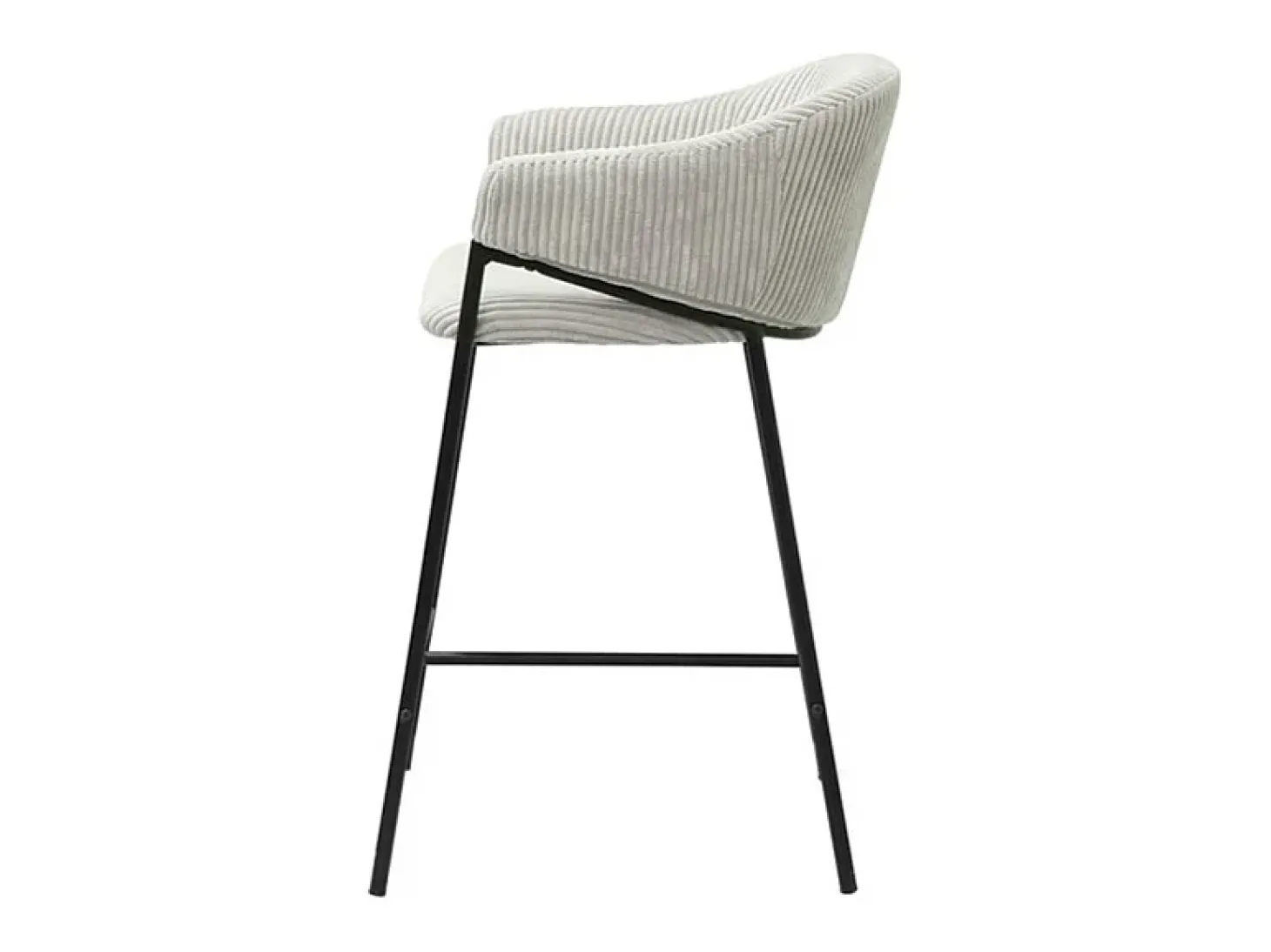 Cadeira de balcão IMANY – Veludo cotelê cinza claro – Com braços – Pés de metal preto – Estilo design/industrial
