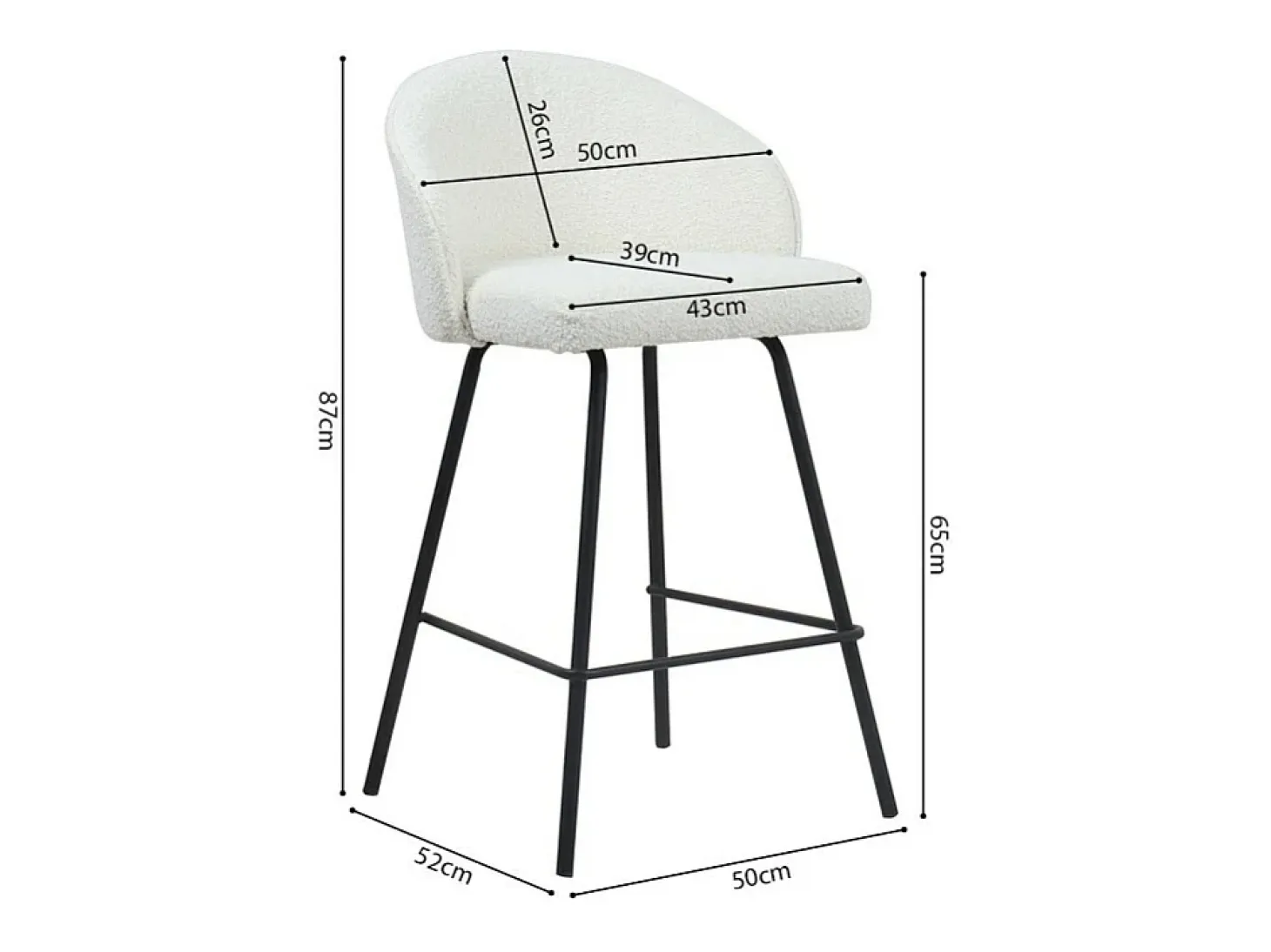 Cadeira de balcão 'Juni' Bouclé Branco, dimensões: A87 x L52 x P51 cm