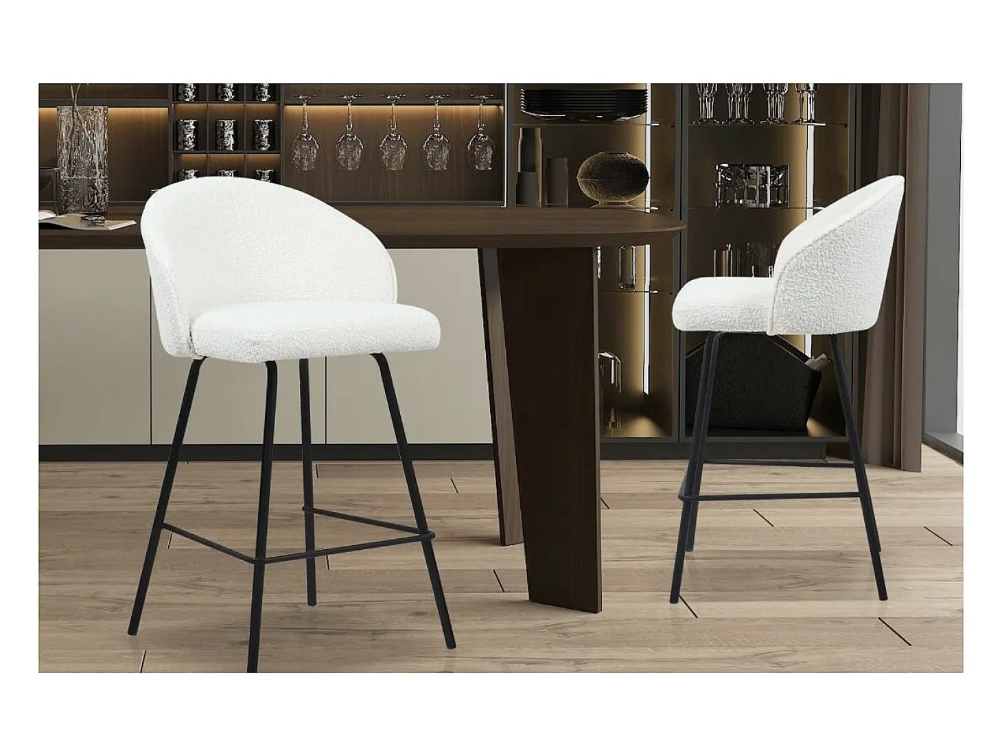 Cadeira de balcão 'Juni' Bouclé Branco, dimensões: A87 x L52 x P51 cm