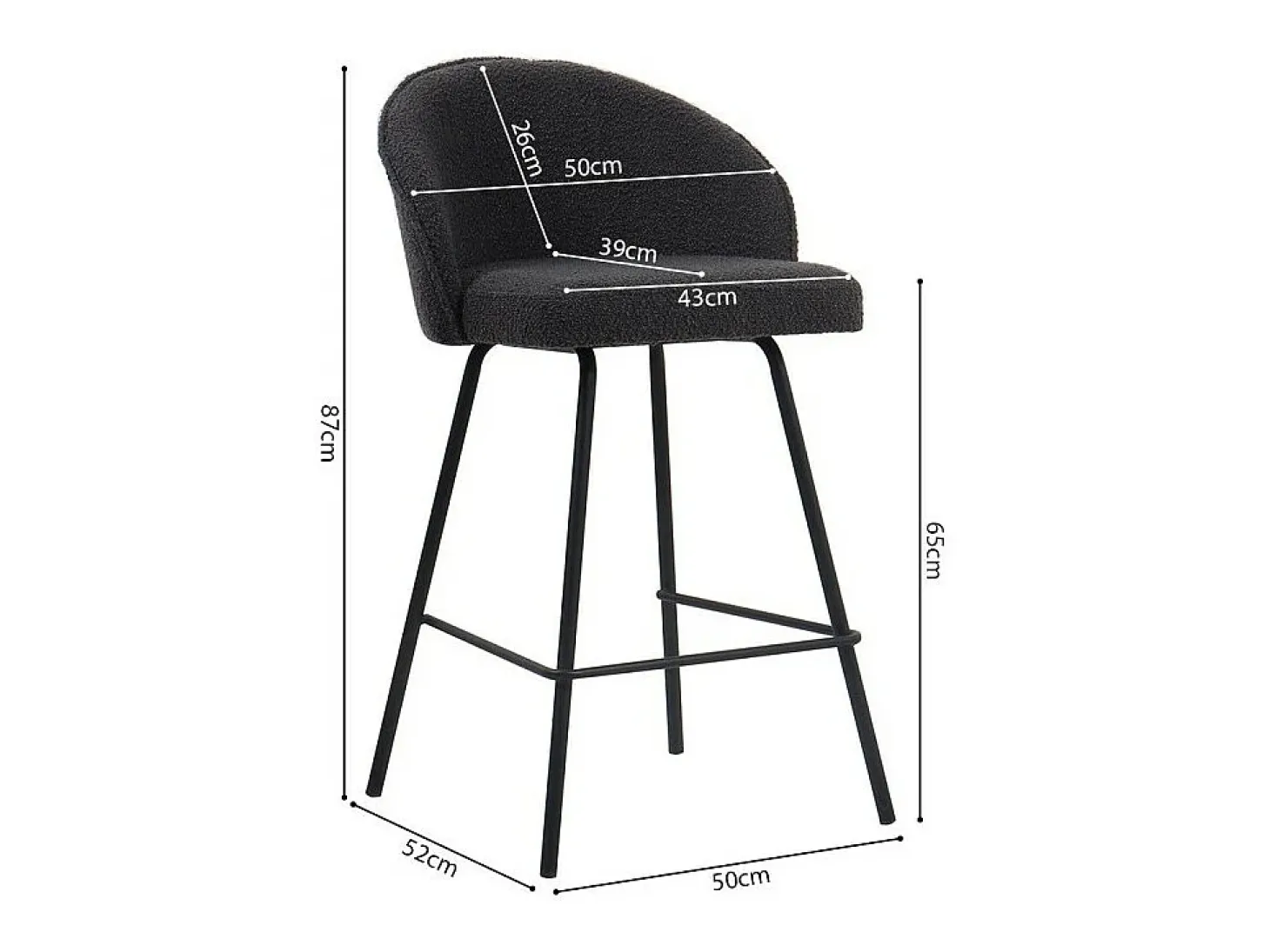 Cadeira de balcão 'Juni' Bouclé Cinza, dimensões: A87 x L52 x P51 cm