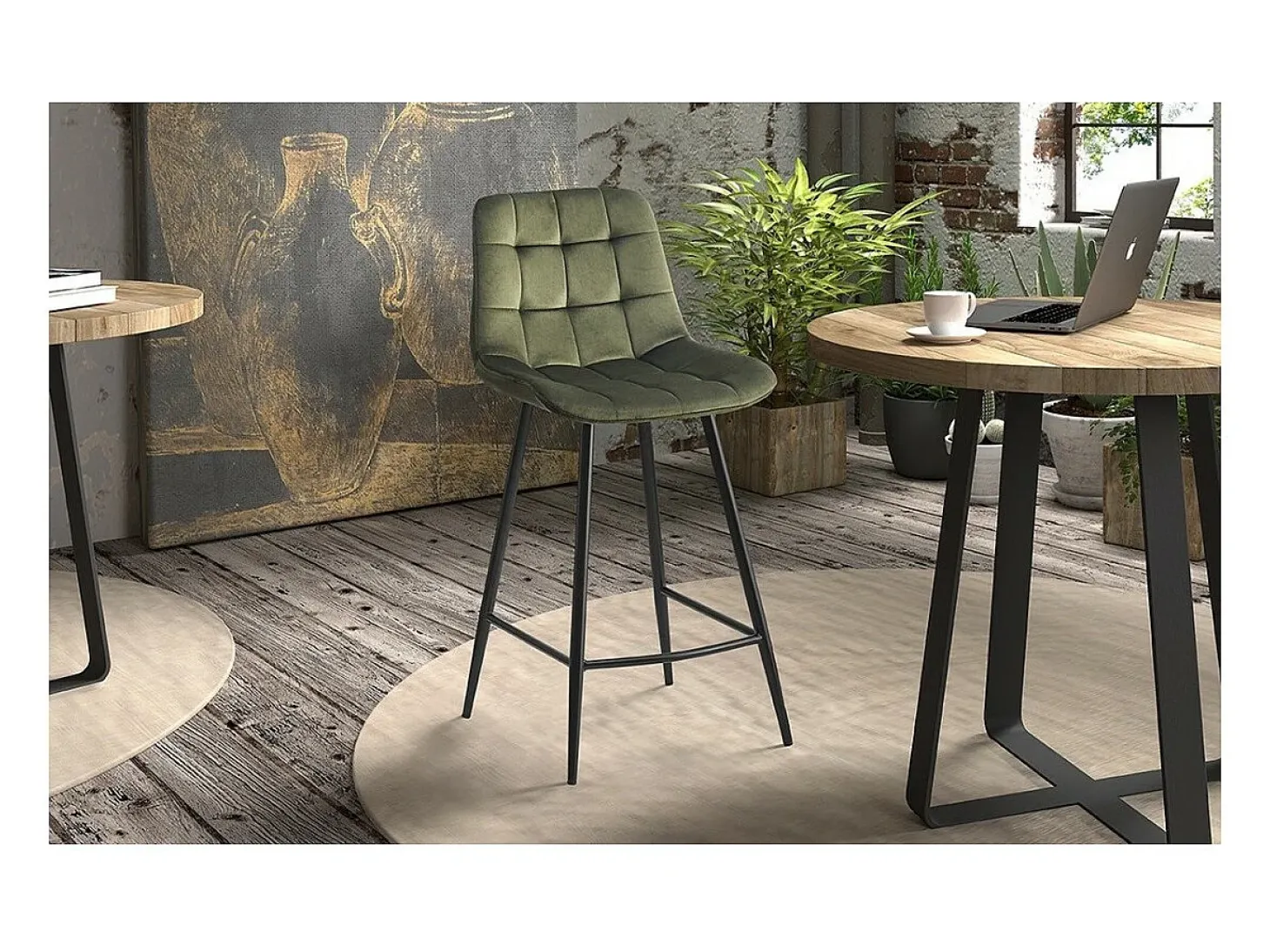 Cadeira de balcão 'Jute' Veludo Verde, dimensões: A95 x L46 x P36 cm