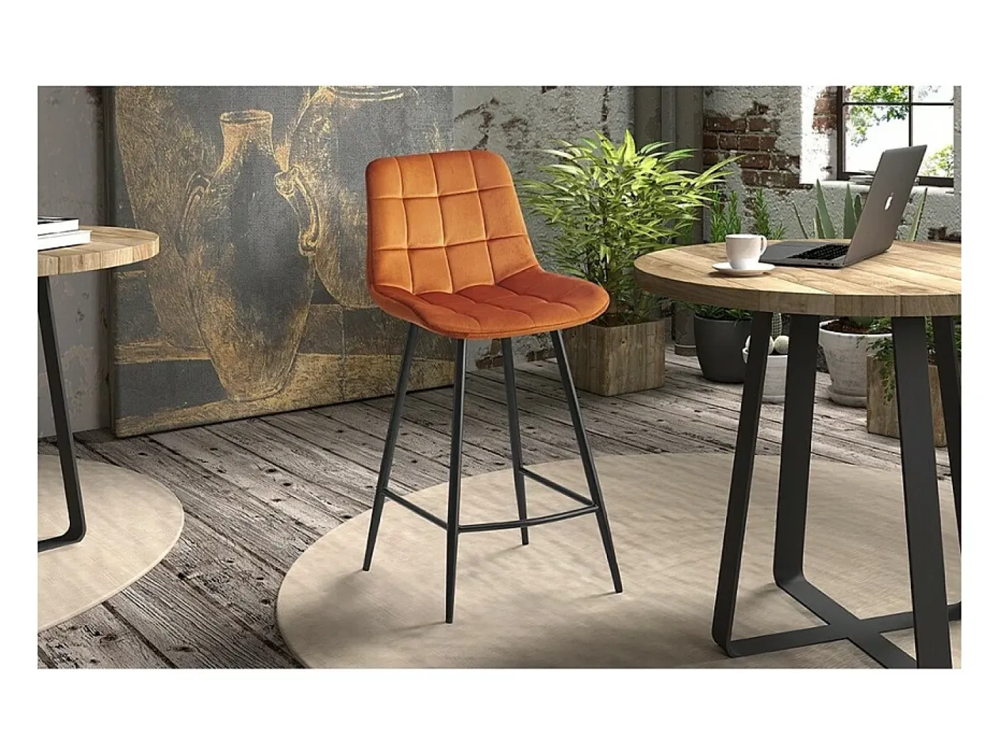 Cadeira de balcão 'Jute' Veludo Laranja, dimensões: A95 x L46 x P36 cm