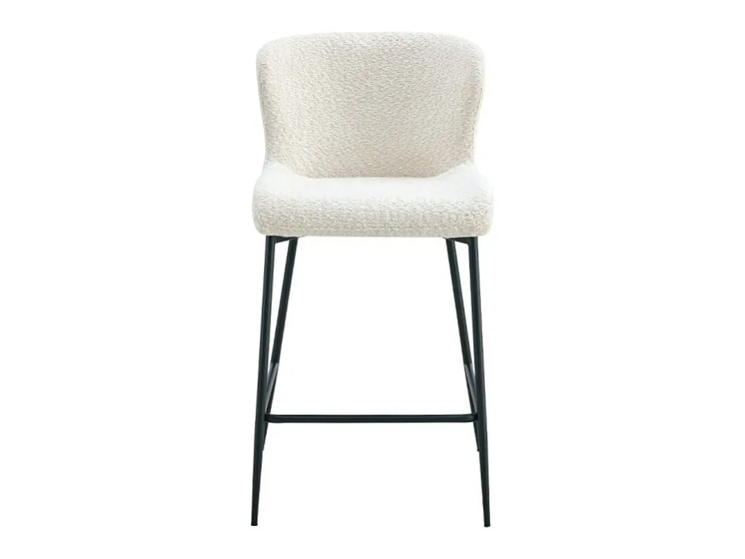 Cadeira de balcão LISE – Tecido bouclé na cor branco cru – Pés em metal preto – Estilo design/industrial