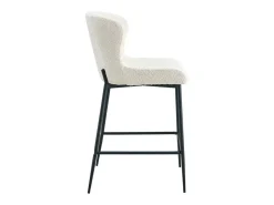 Cadeira de balcão LISE – Tecido bouclé na cor branco cru – Pés em metal preto – Estilo design/industrial