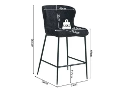 Cadeira de balcão LISE – Tecido bouclé na cor cinza escuro – Pés de metal preto – Estilo design/industrial