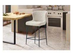 Cadeira de balcão LISE – Tecido bouclé bege – Pés em metal preto - Estilo design/industrial