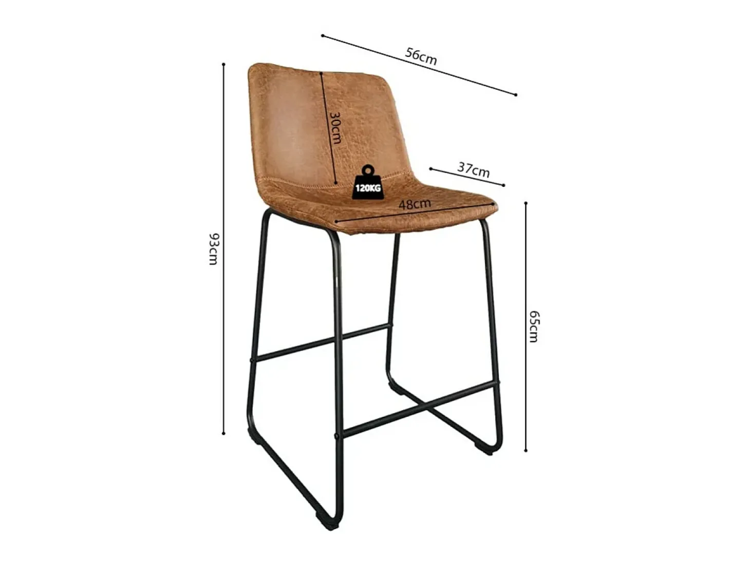 Cadeira de balcão MANCO PU Cognac, dimensões: A93 x L48 x P56 cm, ideal para a sua cozinha/balcão.