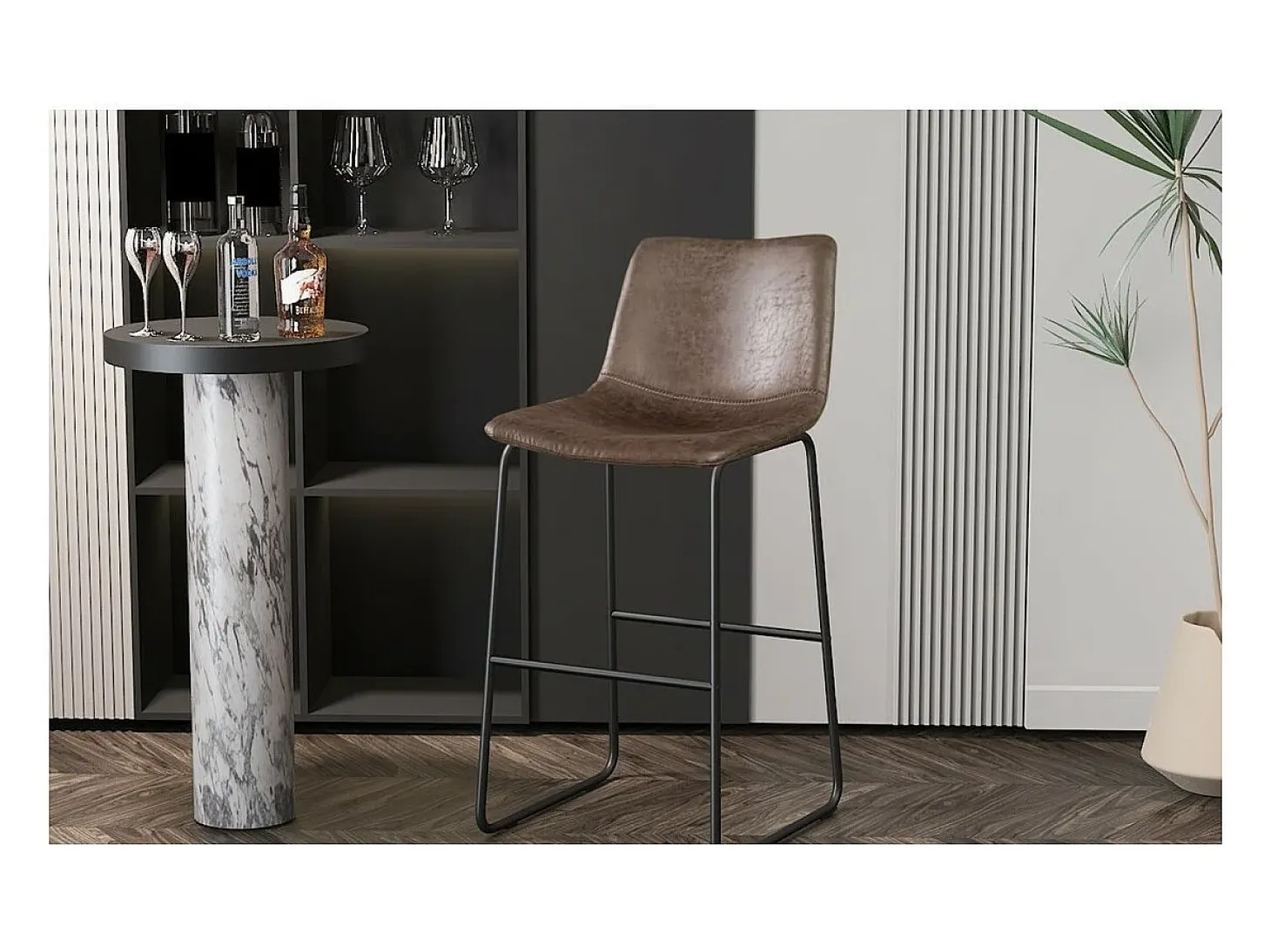 Cadeira de balcão MANCO PU Marrom Escuro, dimensões: H93 x L48 x P56 cm, ideal para sua cozinha/balcão.