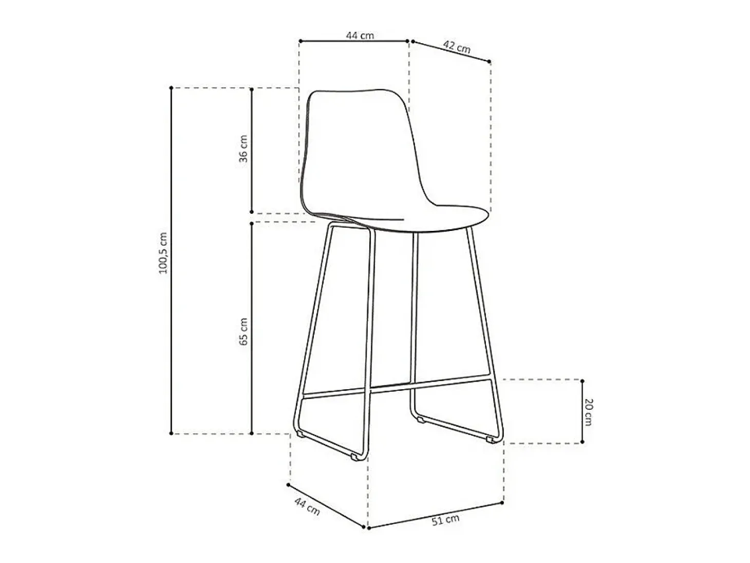 Cadeira de balcão 'Mario' PP Branca, dimensões: A100,5 x L51 x P44cm