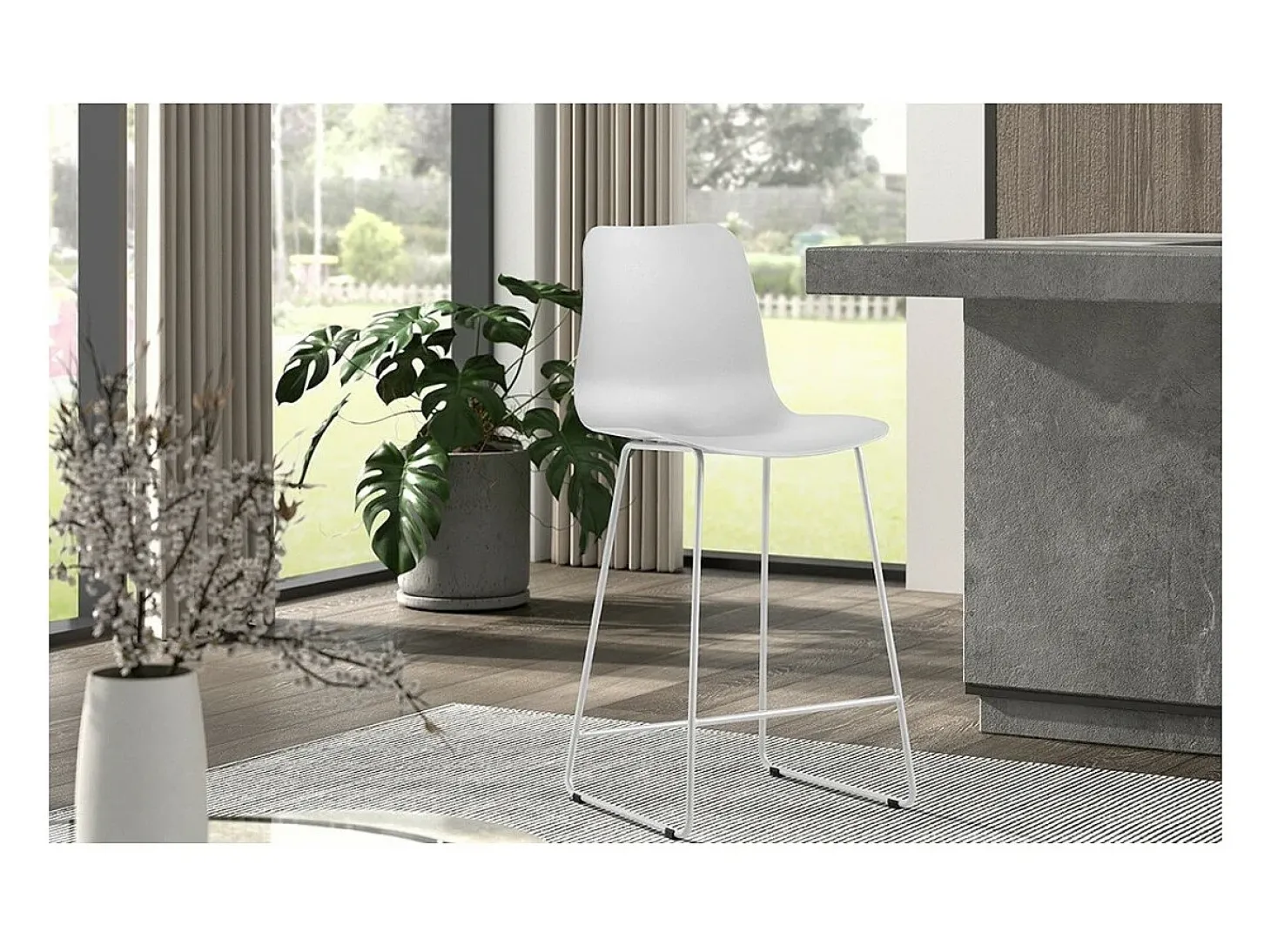 Cadeira de balcão 'Mario' PP Branca, dimensões: A100,5 x L51 x P44cm