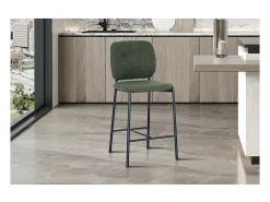 Cadeira de balcão RITA – Tecido verde – Pés de metal preto – Altura 99 cm – Estilo design/industrial