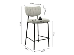 Cadeira de balcão VENTURA – Tecido cinza claro – Pés de metal preto – Altura 97 cm – Estilo design/industrial