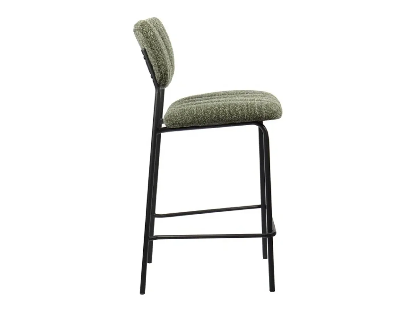 Cadeira de balcão VENTURA – Tecido verde sálvia – Pés em metal preto – Altura 97 cm – Estilo design/industrial