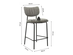 Cadeira de balcão VENTURA – Tecido cinza escuro – Pés de metal preto – Altura 97 cm – Estilo design/industrial