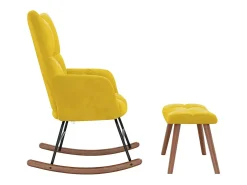 Cadeira de baloiçar com banco veludo amarelo mostarda