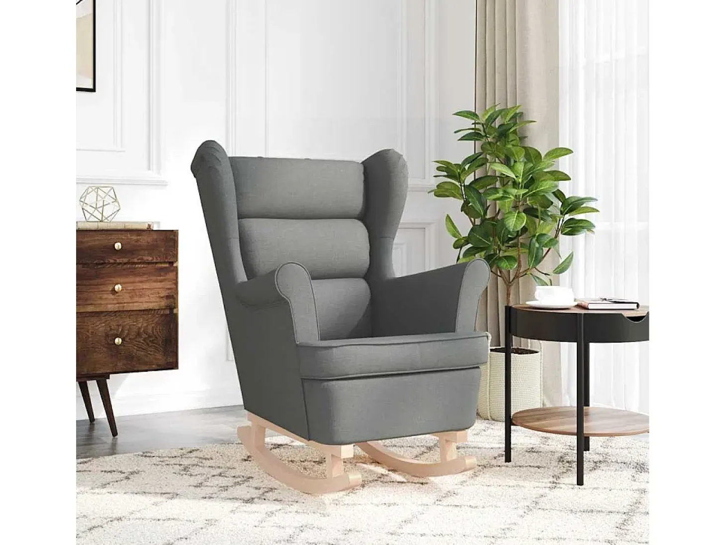 Cadeira de baloiço | Poltrona | Cadeira Relax 74x90x102 cm tecido cinzento-escuro SHL318524