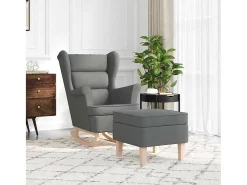 Cadeira de baloiço | Poltrona | Cadeira Relax com banco p/ pés tecido cinzento-escuro SHL734126