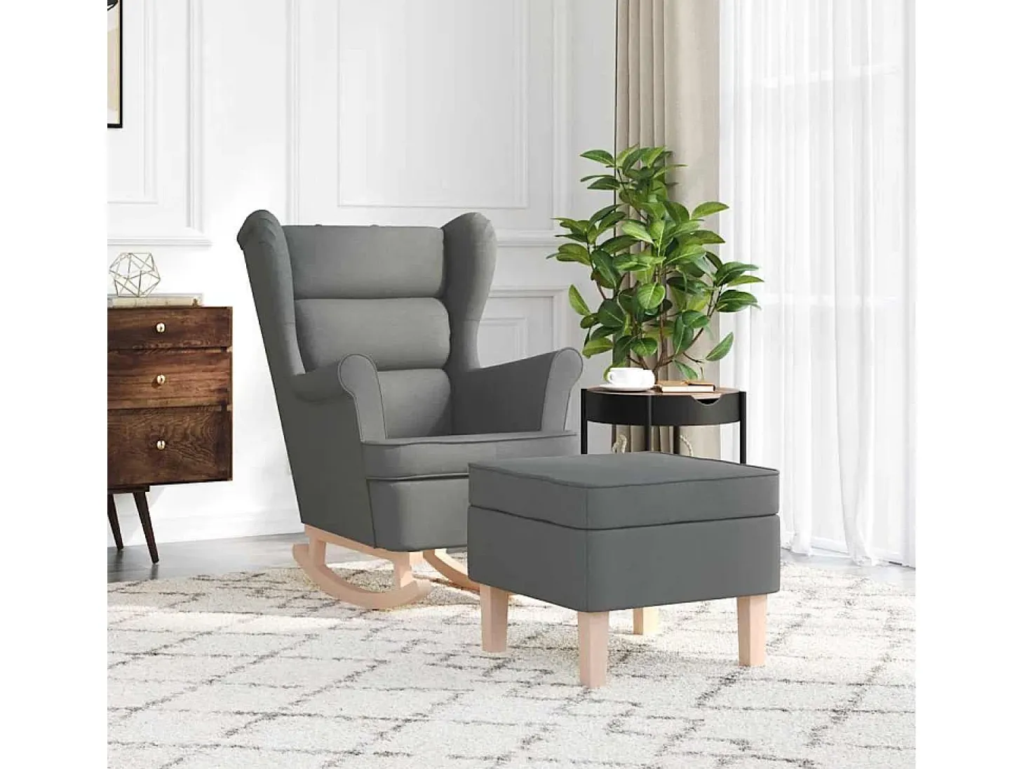 Cadeira de baloiço | Poltrona | Cadeira Relax com banco p/ pés tecido cinzento-escuro SHL734126