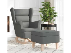 Cadeira de baloiço | Poltrona | Cadeira Relax com banco p/ pés tecido cinzento-escuro SHL734126