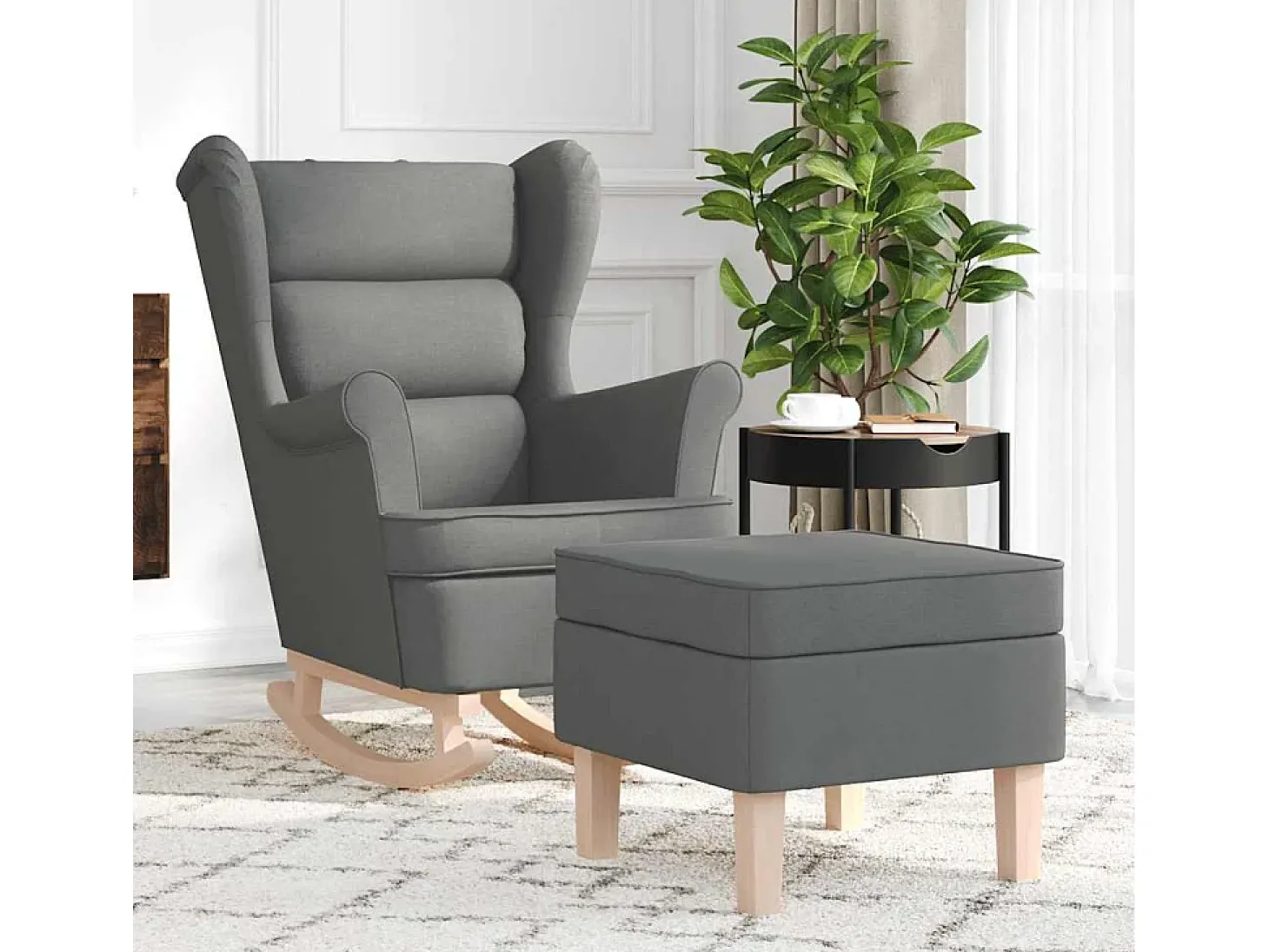 Cadeira de baloiço | Poltrona | Cadeira Relax com banco p/ pés tecido cinzento-escuro SHL734126