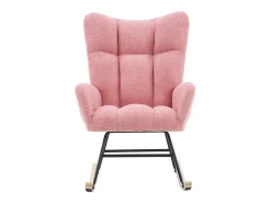Cadeira de baloiço com encosto alto e apoios de braços - Cadeira de baloiço em tecido Teddy rosa