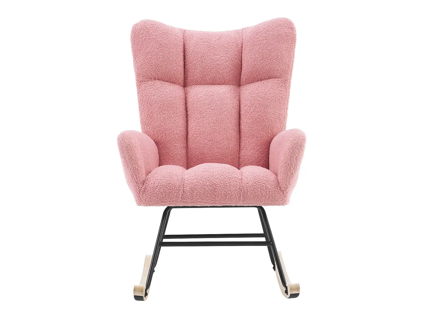 Cadeira de baloiço com encosto alto e apoios de braços - Cadeira de baloiço em tecido Teddy rosa