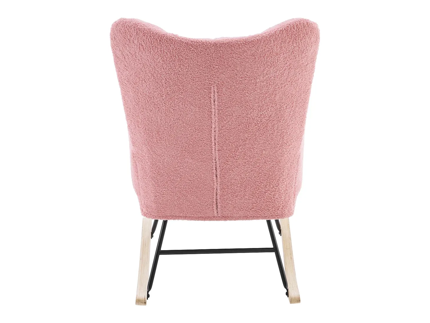 Cadeira de baloiço com encosto alto e apoios de braços - Cadeira de baloiço em tecido Teddy rosa