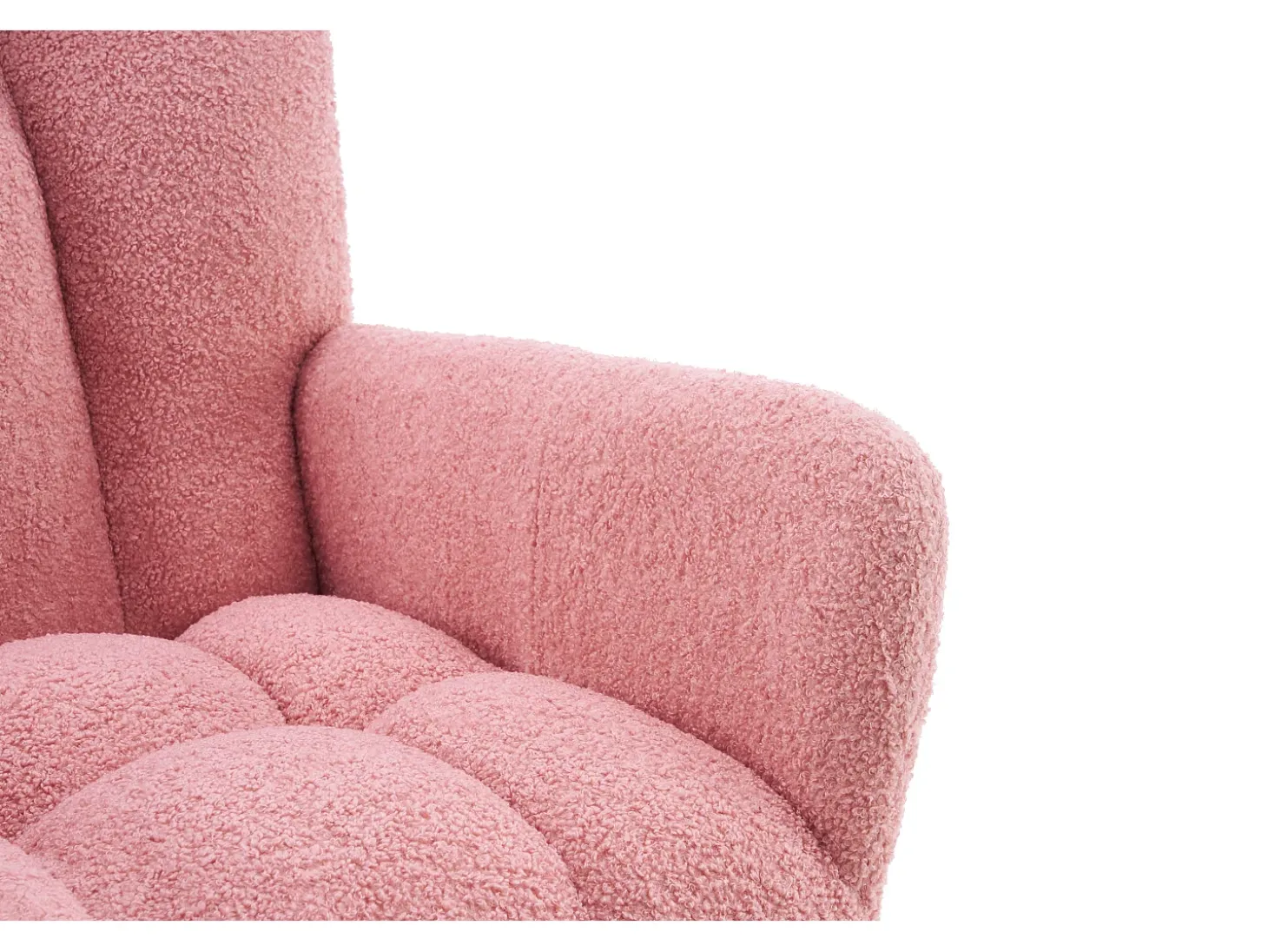 Cadeira de baloiço com encosto alto e apoios de braços - Cadeira de baloiço em tecido Teddy rosa
