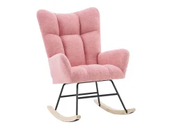 Cadeira de baloiço com encosto alto e apoios de braços - Cadeira de baloiço em tecido Teddy rosa