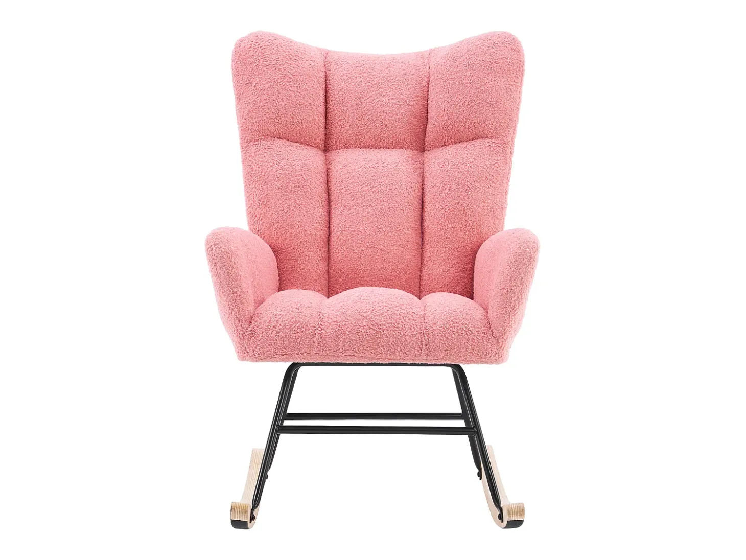 Cadeira de baloiço com encosto alto e apoios de braços - Cadeira de baloiço em tecido Teddy rosa
