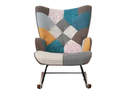 Cadeira de baloiço com patchwork multicolorido e apoio para os pés 69,5 x 50 x 88,5 cm