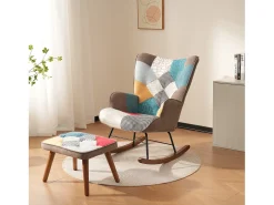 Cadeira de baloiço com patchwork multicolorido e apoio para os pés 69,5 x 50 x 88,5 cm