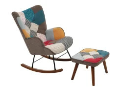 Cadeira de baloiço com patchwork multicolorido e apoio para os pés 69,5 x 50 x 88,5 cm