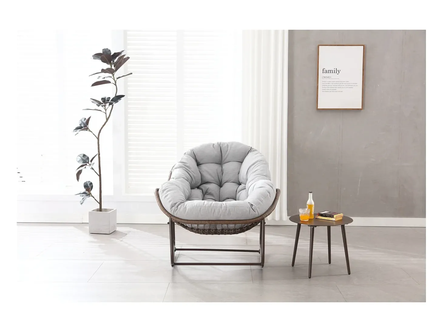Cadeira de baloiço em vime em forma de ovo com almofada grossa - Cinza Claro