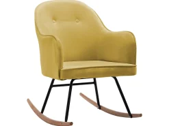Cadeira de baloiço veludo amarelo mostarda PT703845