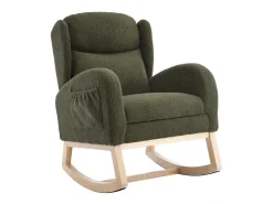 Cadeira de baloiço verde com bolsos laterais, apoio para os pés ajustável, estrutura em madeira 122,5x70x104cm