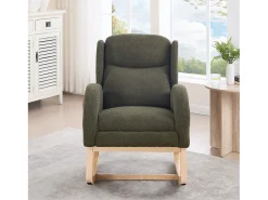 Cadeira de baloiço verde com bolsos laterais, apoio para os pés ajustável, estrutura em madeira 122,5x70x104cm