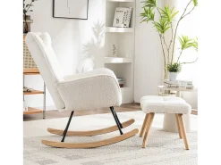Cadeira de baloiço、Cadeira de baloiço em tecido turco francês - com almofada e apoio para os pés - Branco
