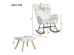 Cadeira de baloiço、Cadeira de baloiço em tecido turco francês - com almofada e apoio para os pés - Branco