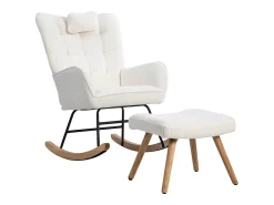 Cadeira de baloiço、Cadeira de baloiço em tecido turco francês - com almofada e apoio para os pés - Branco