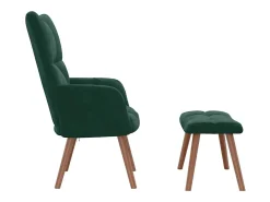 Cadeira de descanso com banco veludo verde-escuro