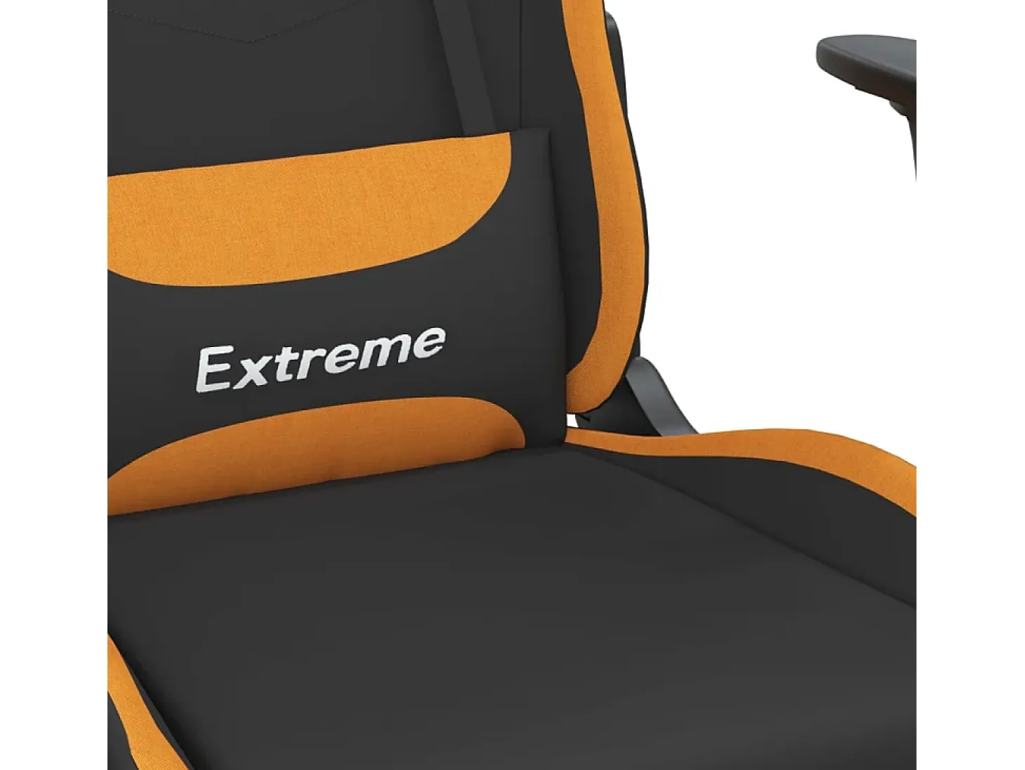 Cadeira de gaming com apoio de pés tecido preto e laranja