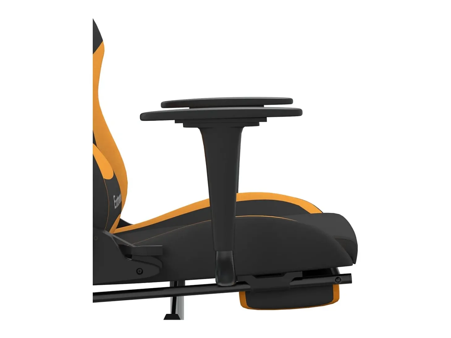 Cadeira de gaming com apoio de pés tecido preto e laranja