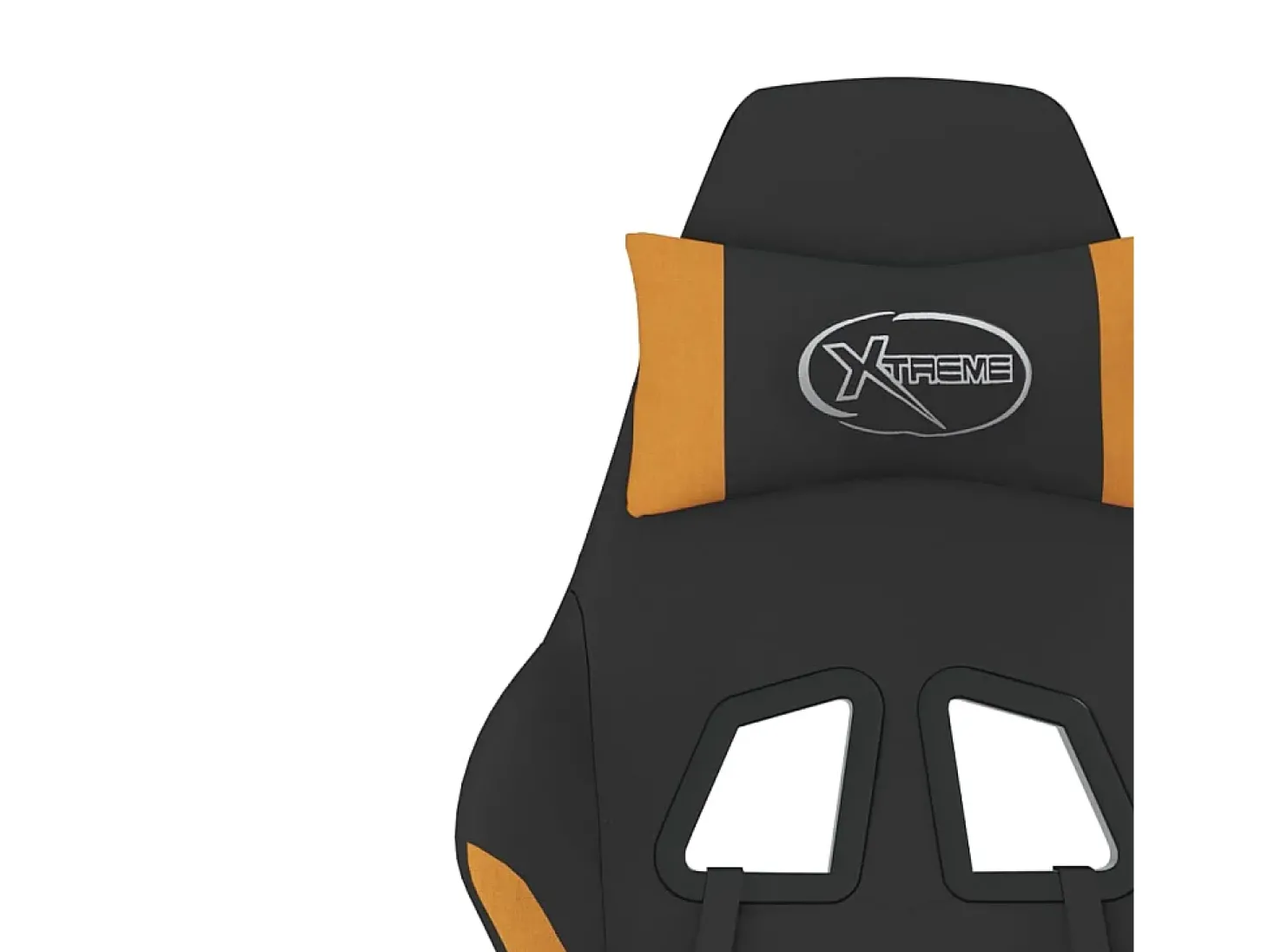 Cadeira de gaming com apoio de pés tecido preto e laranja