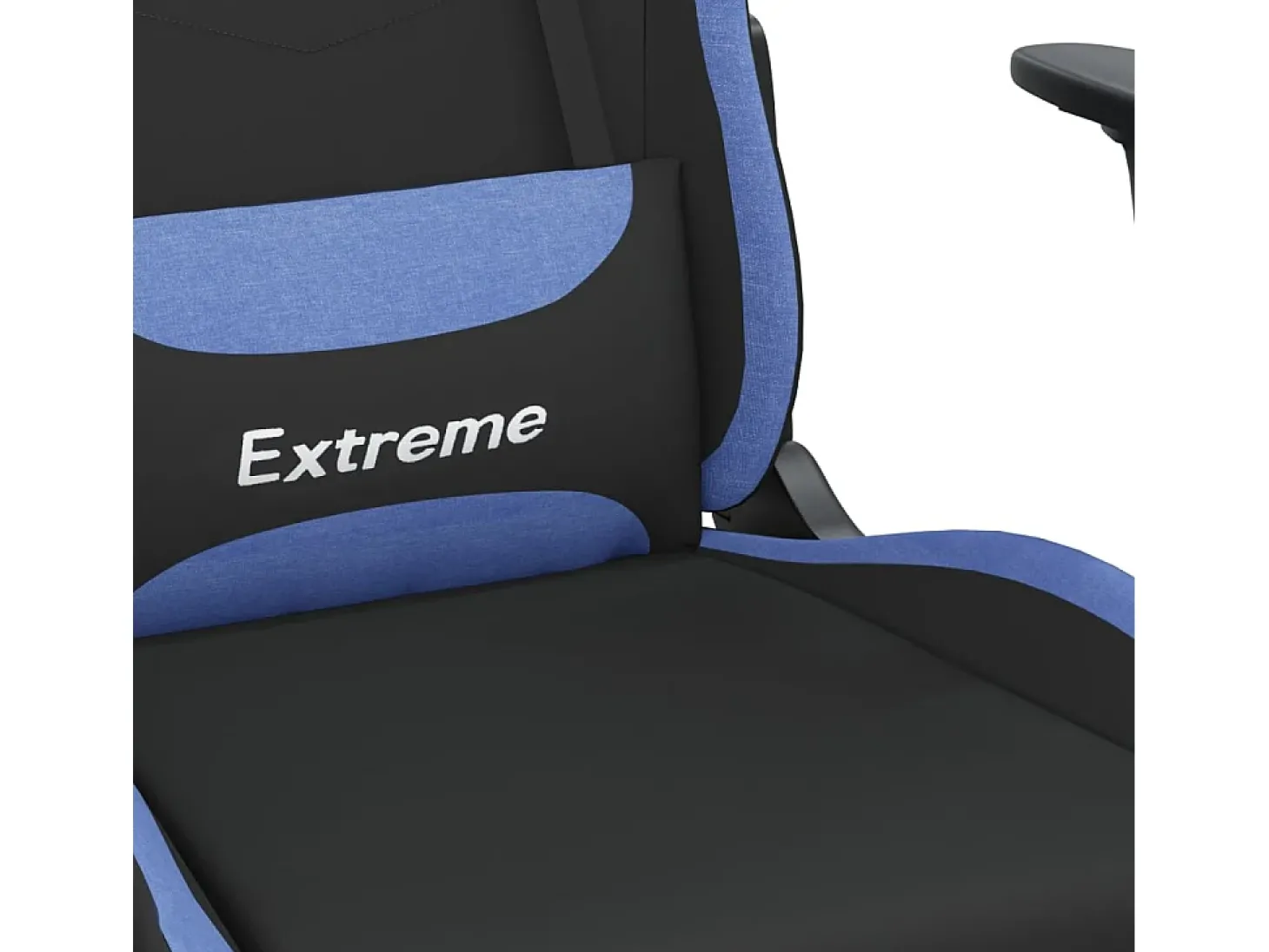 Cadeira de gaming com apoio de pés tecido preto e azul