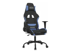 Cadeira de gaming com apoio de pés tecido preto e azul