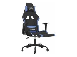 Cadeira de gaming com apoio de pés tecido preto e azul